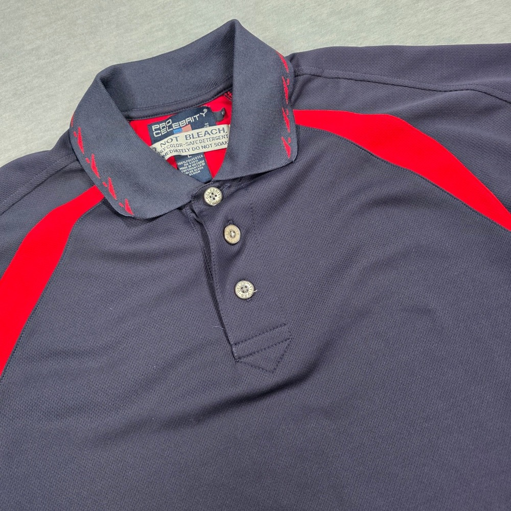 Pro Celebrity Mens Large Navy Blue Red Colorblock Moisture Management Polo Shirt